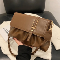 Soft PU Leather Ruched Handbags Weave Chain Female Crossbody Bag