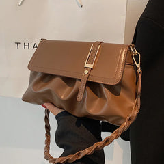 Soft PU Leather Ruched Handbags Weave Chain Female Crossbody Bag