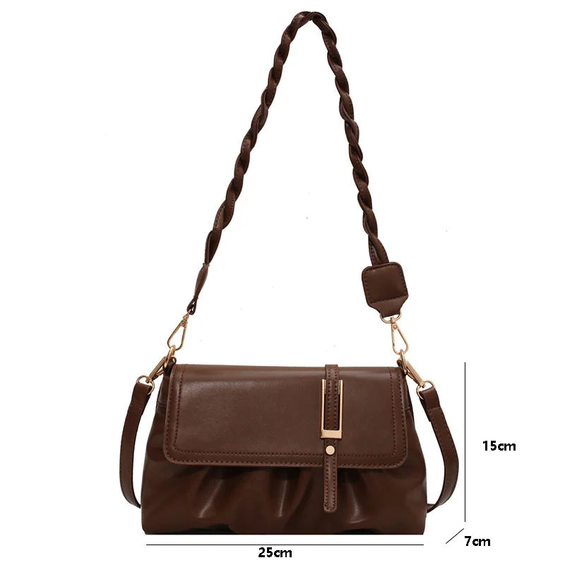 Soft PU Leather Ruched Handbags Weave Chain Female Crossbody Bag