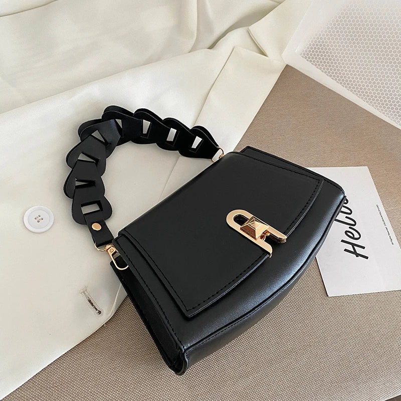 Women Shoulder Bag Metal Lock Chain Flap Crossbody Handbag