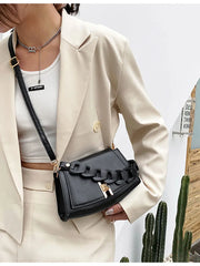 Women Shoulder Bag Metal Lock Chain Flap Crossbody Handbag