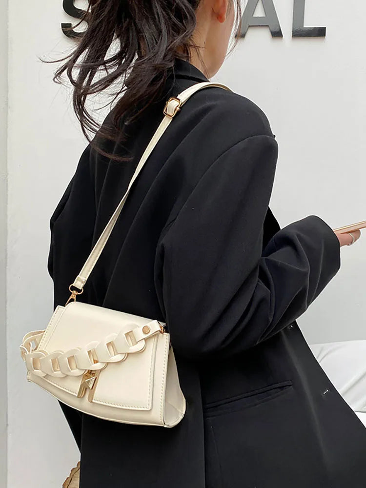 Women Shoulder Bag Metal Lock Chain Flap Crossbody Handbag