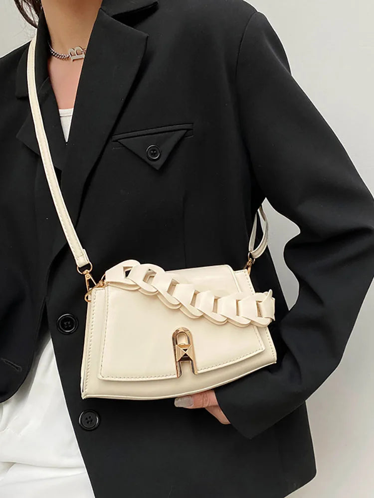 Women Shoulder Bag Metal Lock Chain Flap Crossbody Handbag