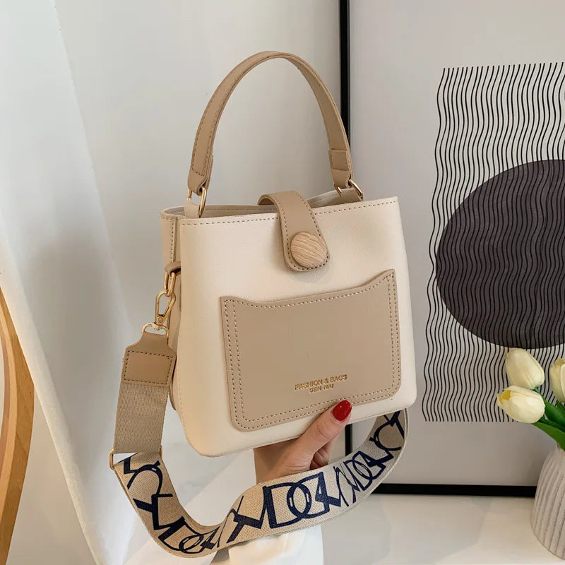 Women Small Bucket Tote Bags Wide Strap Shoulder Handbags