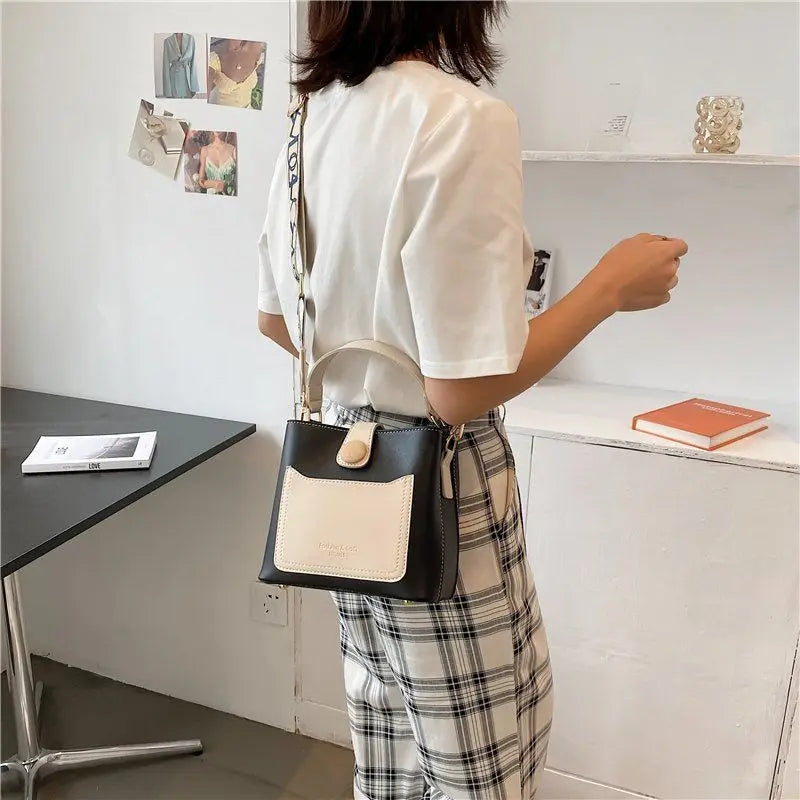 Women Small Bucket Tote Bags Wide Strap Shoulder Handbags