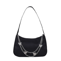 Women Small Shoulder Underarm Bag PU Leather Nylon Vintage Butterfly Ch