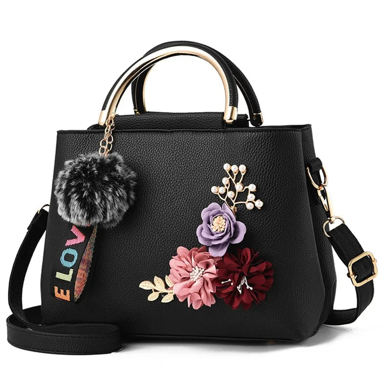 Women PU Leather Handbags Flower Crossbody Shoulder Bags Totes