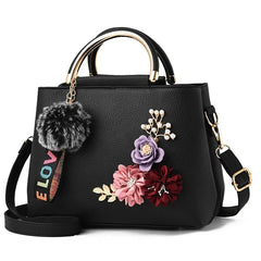 Women PU Leather Handbags Flower Crossbody Shoulder Bags Totes