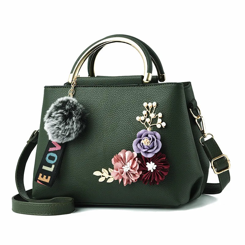 Women PU Leather Handbags Flower Crossbody Shoulder Bags Totes