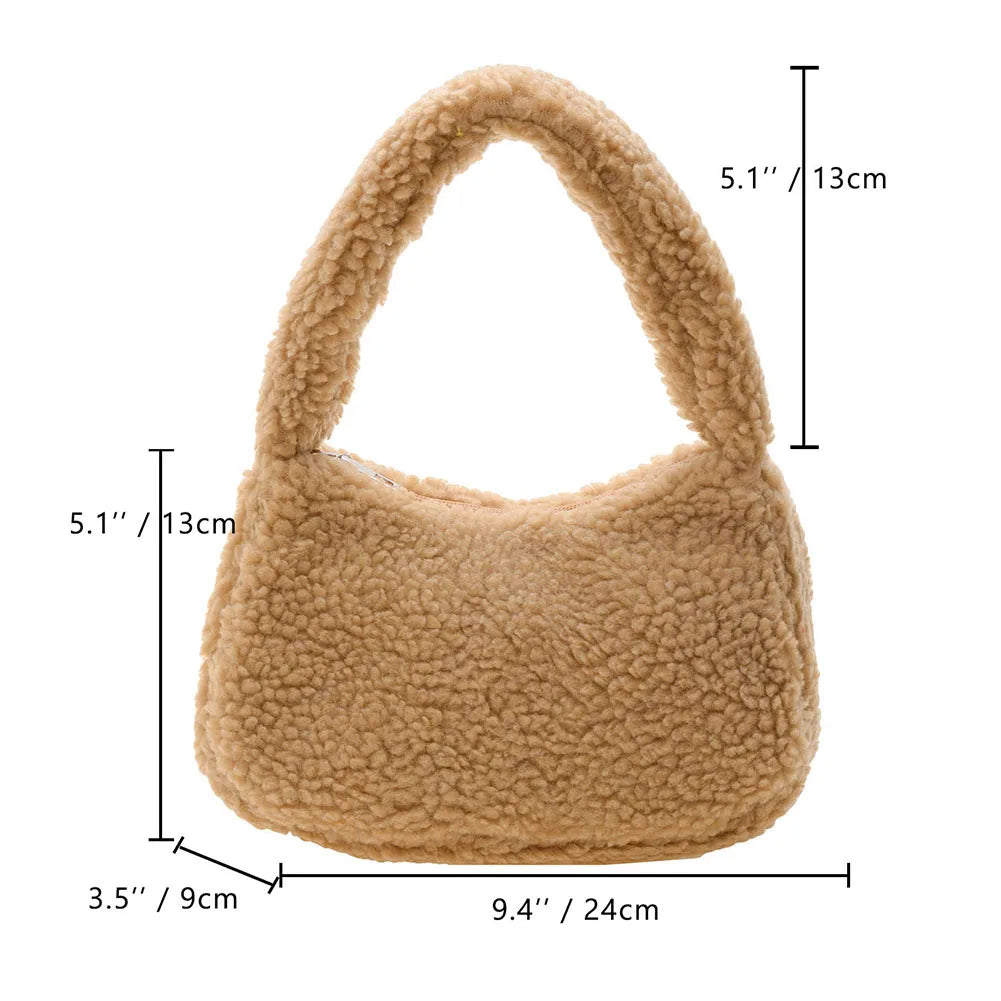 Soft Plush Hand Bag Casual Shopper Bags Small Travel Bag Warm Fluffy Tote Bags
