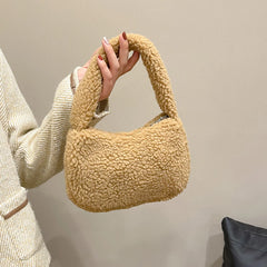 Soft Plush Hand Bag Casual Shopper Bags Small Travel Bag Warm Fluffy Tote Bags