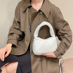 Soft Plush Hand Bag Casual Shopper Bags Small Travel Bag Warm Fluffy Tote Bags
