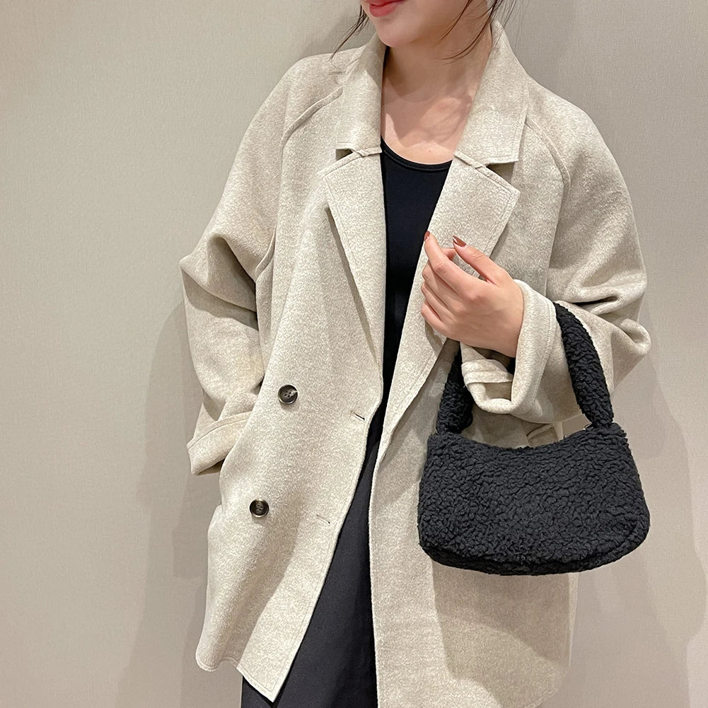 Soft Plush Hand Bag Casual Shopper Bags Small Travel Bag Warm Fluffy Tote Bags