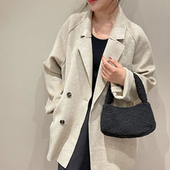 Soft Plush Hand Bag Casual Shopper Bags Small Travel Bag Warm Fluffy Tote Bags