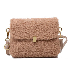 Soft Plush Handbags Faux Lamb Wool Square Shoulder Bags Retro Solid Female Purse