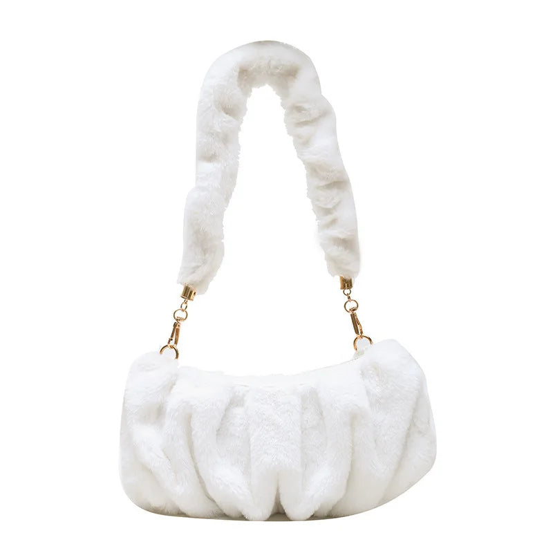 Women Soft Plush Hobos Underarm Bags Winter Autumn Fluffy Shoulder Handbags