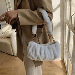 Women Soft Plush Hobos Underarm Bags Winter Autumn Fluffy Shoulder Handbags