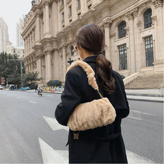 Women Soft Plush Hobos Underarm Bags Winter Autumn Fluffy Shoulder Handbags