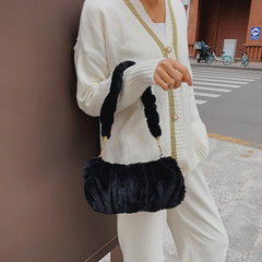 Women Soft Plush Hobos Underarm Bags Winter Autumn Fluffy Shoulder Handbags