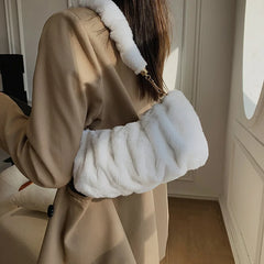 Women Soft Plush Hobos Underarm Bags Winter Autumn Fluffy Shoulder Handbags