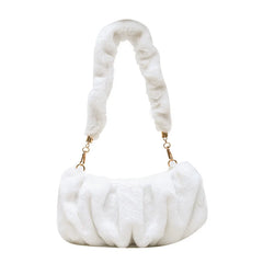 Women Soft Plush Hobos Underarm Bags Winter Autumn Fluffy Shoulder Handbags