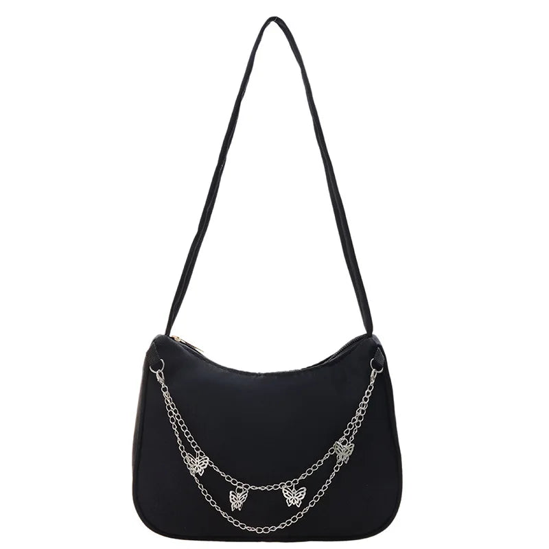 Women Solid Butterfly Chain Pendant Shoulder Bags Casual Versatile Underarm Bag