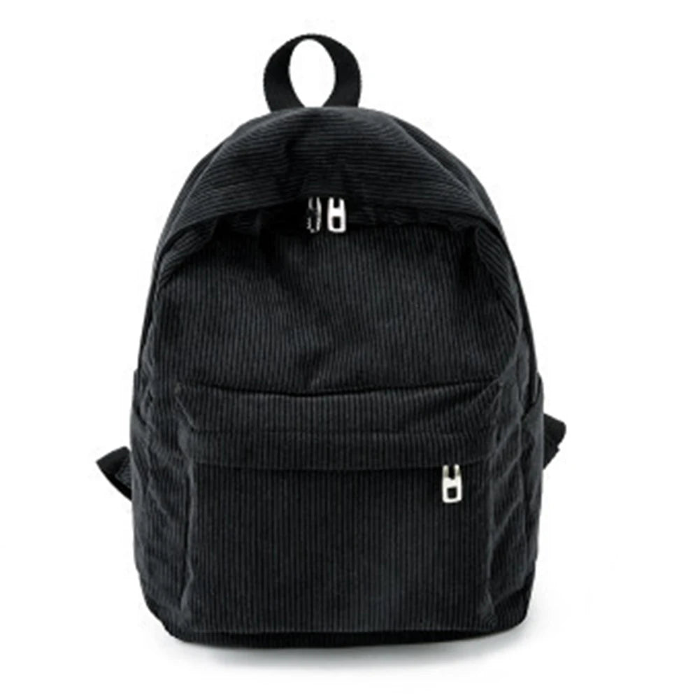 Corduroy Zipper Backpack Large Capacity Ladies Knapsack