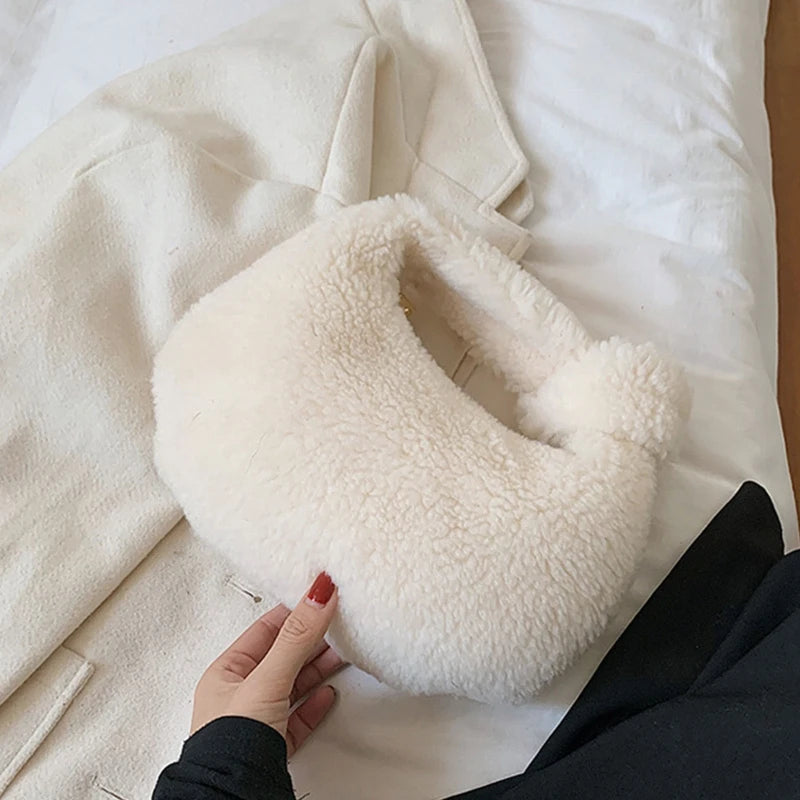 Winter Plush Shoulder Bag Small Purses Fluffy Tote Bags