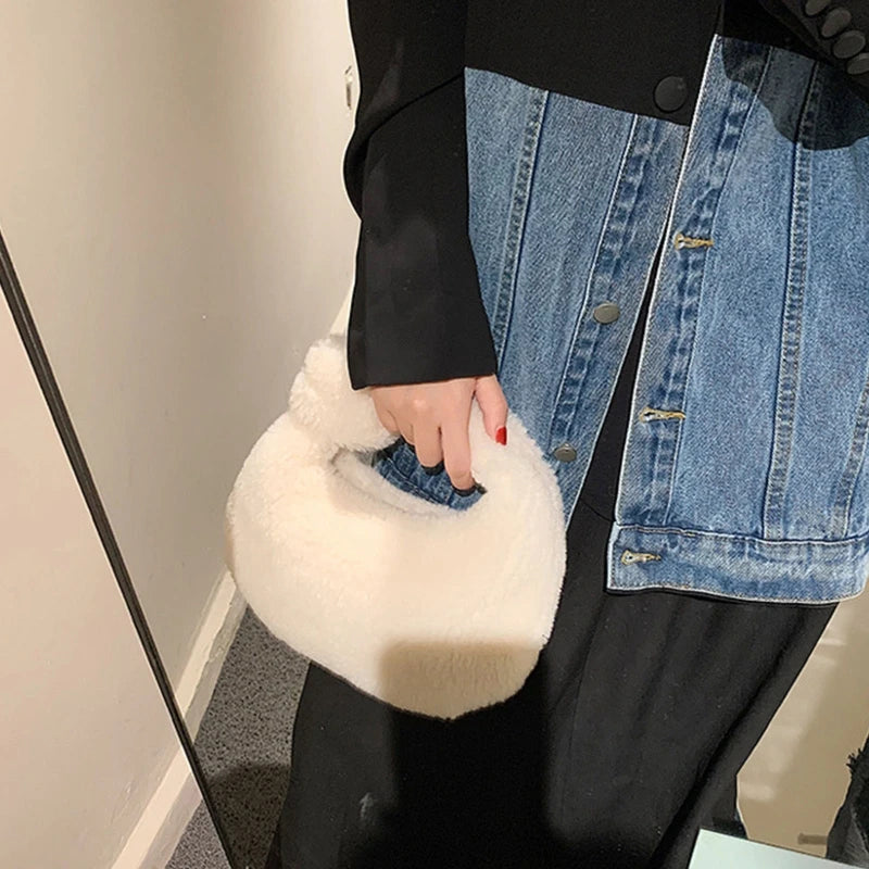 Winter Plush Shoulder Bag Small Purses Fluffy Tote Bags