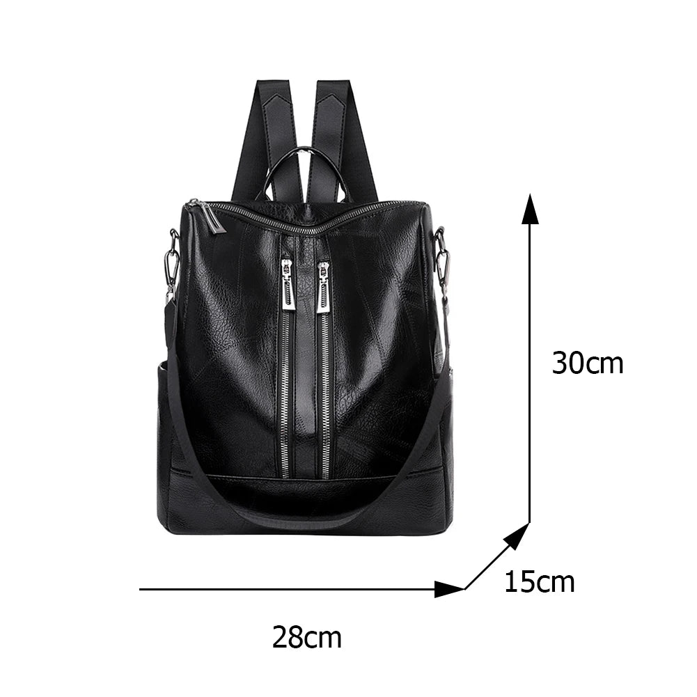 Women Solid PU Leather Anti-theft Backpack