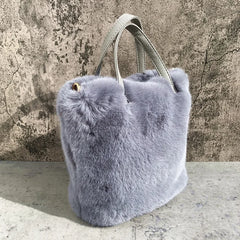 Soft Plush Bucket Bag Faux Fur Shoulder Bag Large Capacity Chain Bags