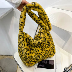 Winter Plush Crossbody Bag Leopard Shoulder Tote Small Purse
