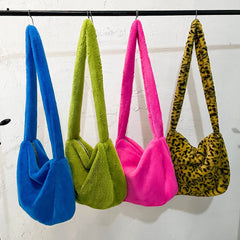 Winter Plush Crossbody Bag Leopard Shoulder Tote Small Purse