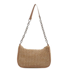 Straw Weave Shoulder Underarm Bag Zipper Summer Beach Tote Handbags
