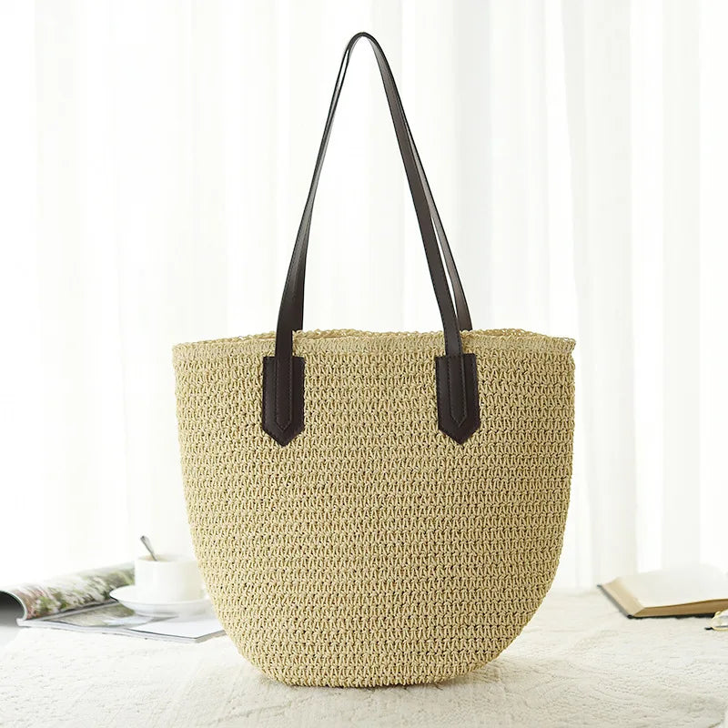 Straw Woven Shoulder Bag Vintage Summer Tote Handbag