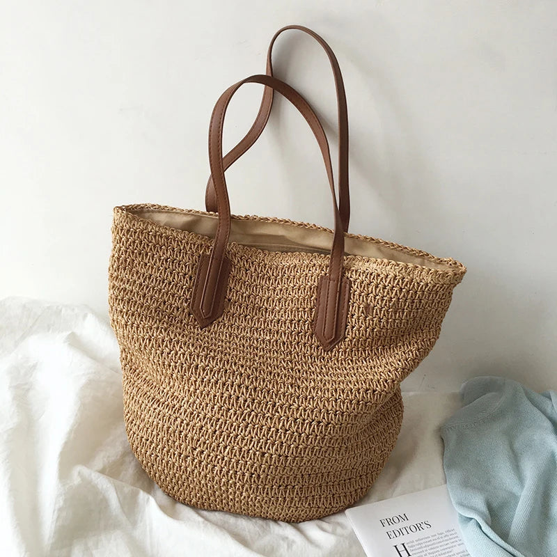 Women Straw Woven Bag Underarm Shoulder Bag Vintage Summer