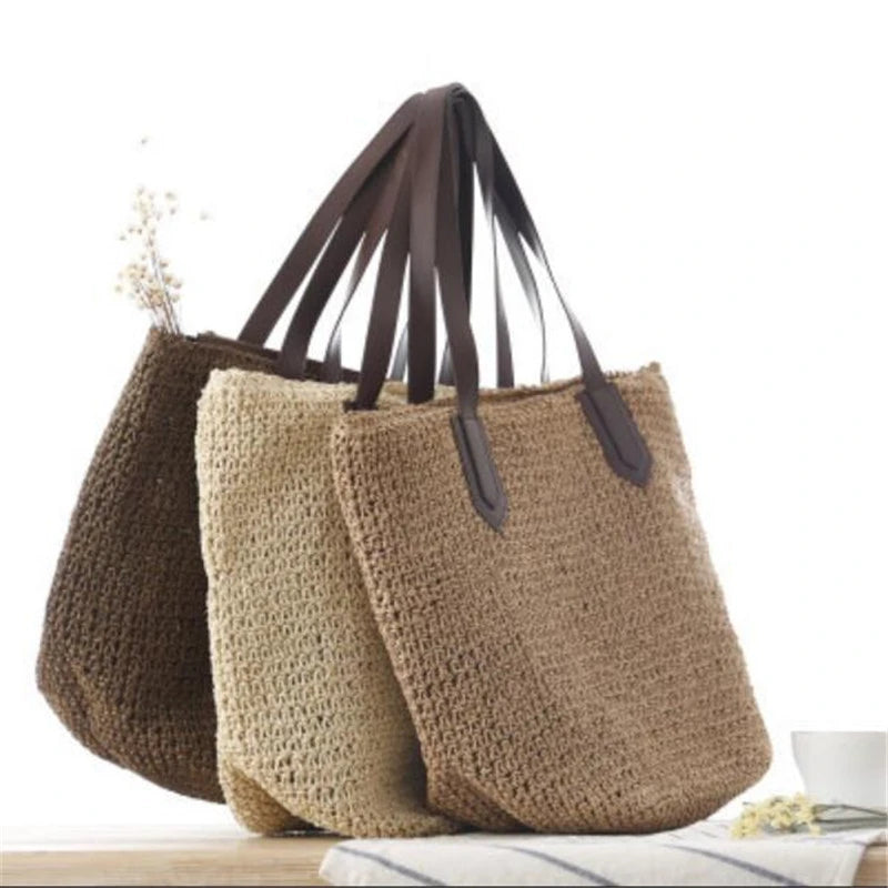 Straw Woven Shoulder Bag Vintage Summer Tote Handbag