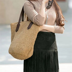 Straw Woven Shoulder Bag Vintage Summer Tote Handbag