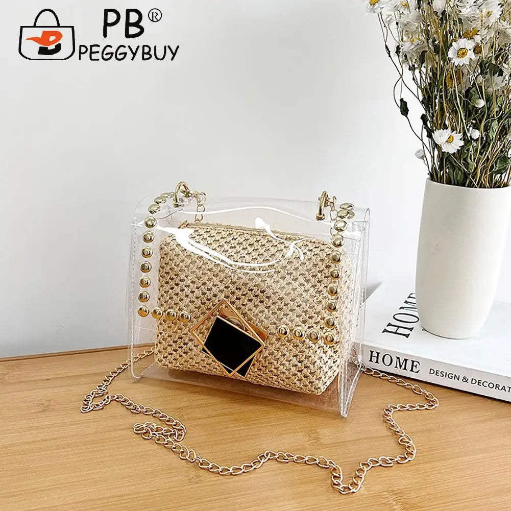 Women Straw Messenger Bag Beach Rattan Purse Woven Crossbody Handbag