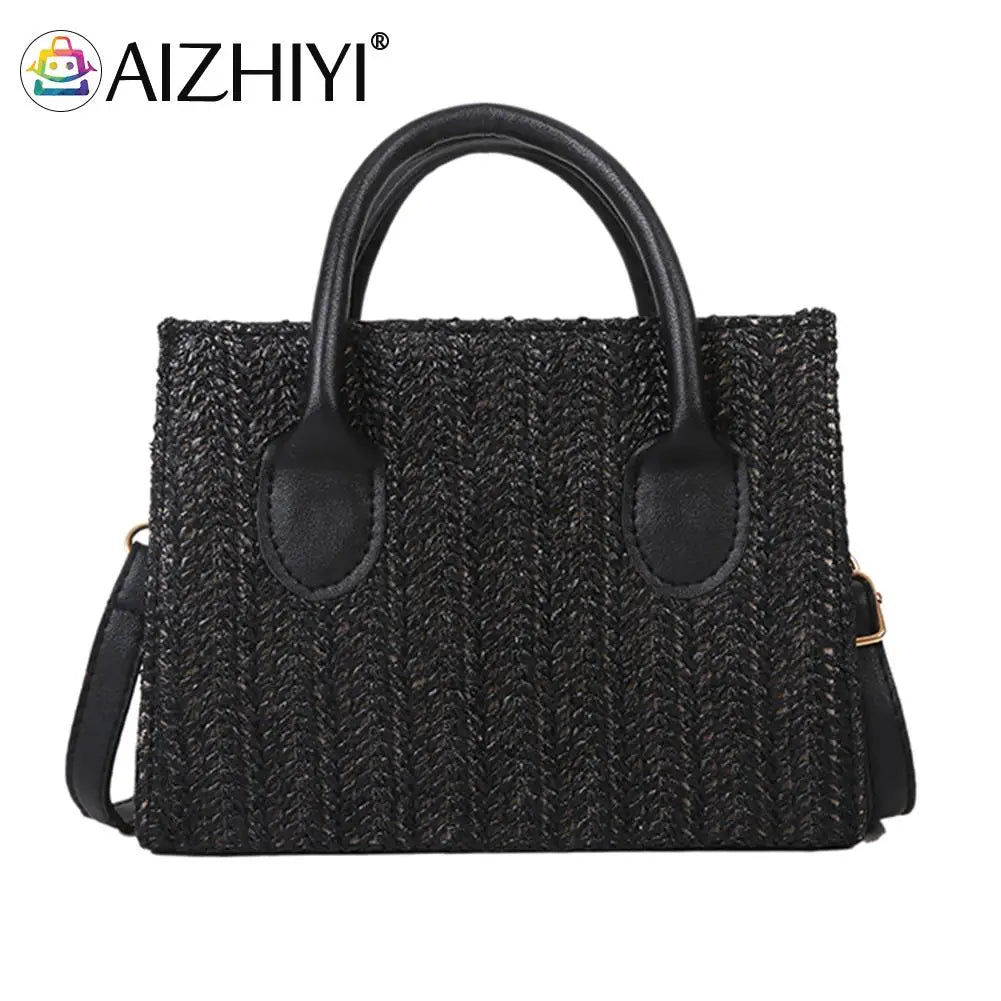 Women Straw Messenger Bag Beach Rattan Purse Woven Crossbody Handbag