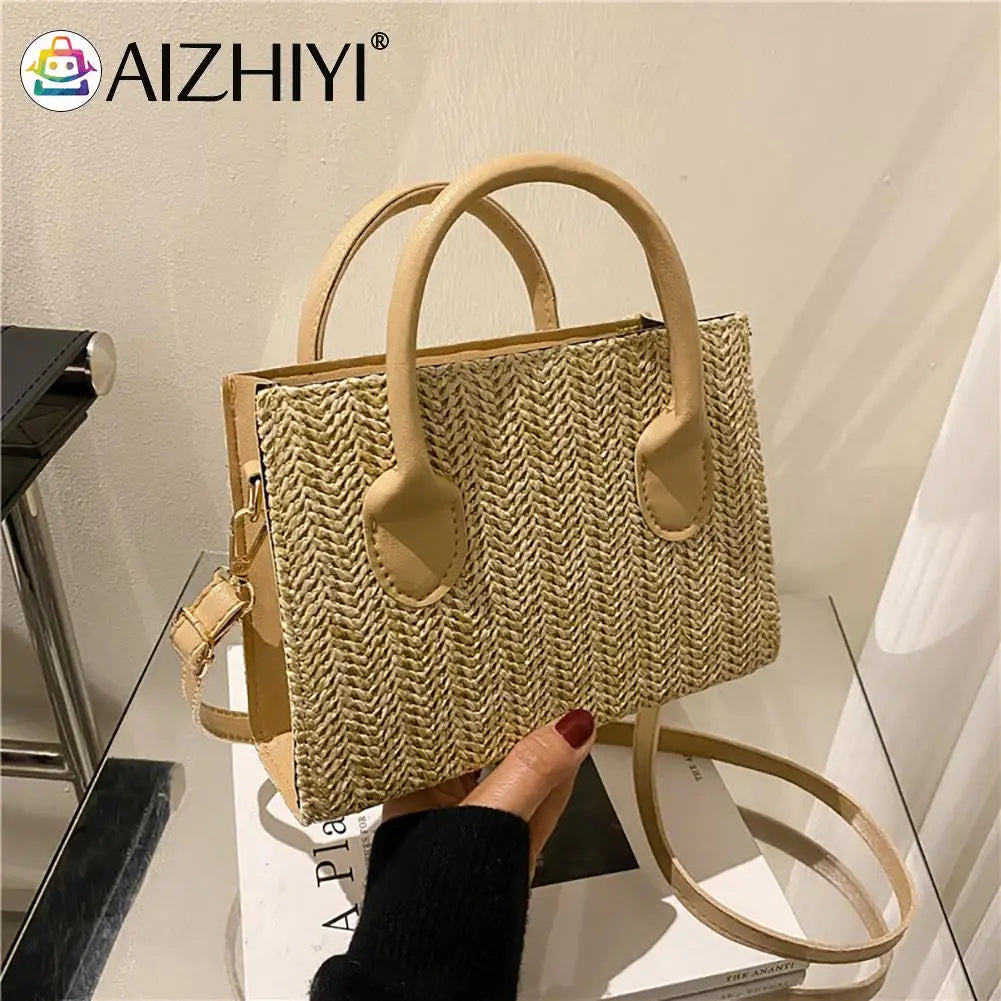 Women Straw Messenger Bag Beach Rattan Purse Woven Crossbody Handbag