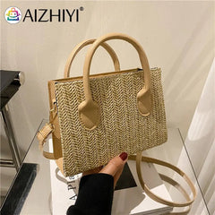 Women Straw Messenger Bag Beach Rattan Purse Woven Crossbody Handbag