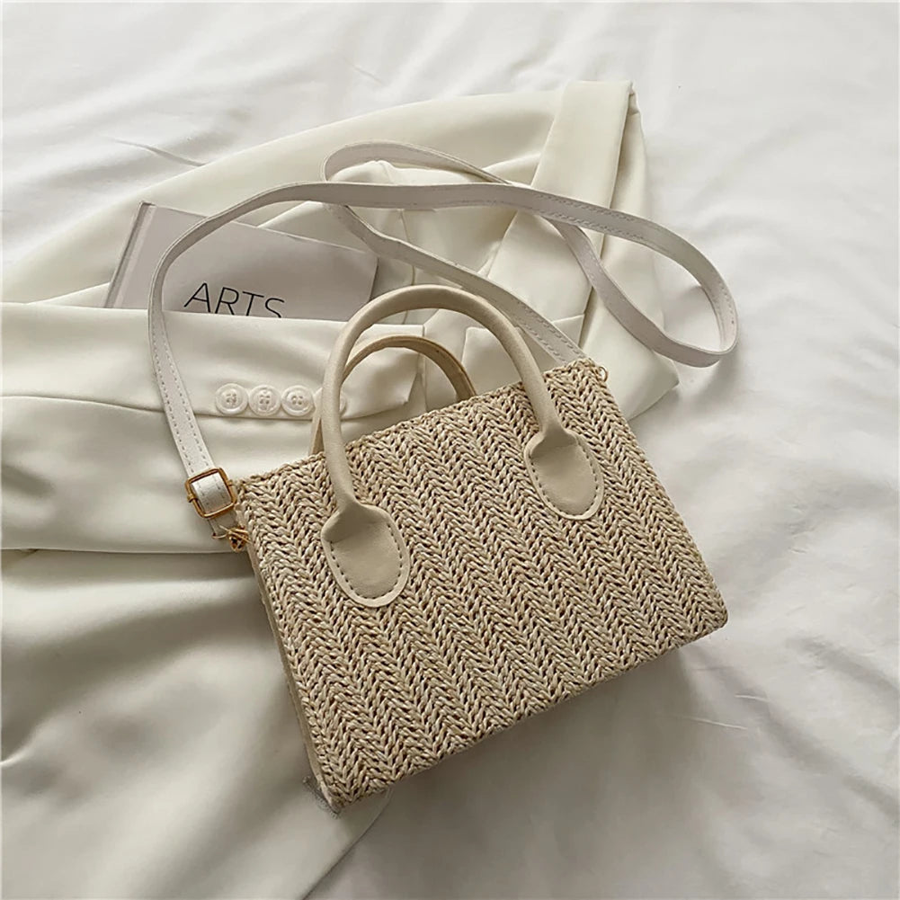 Women Straw Messenger Bag Beach Rattan Purse Woven Crossbody Handbag