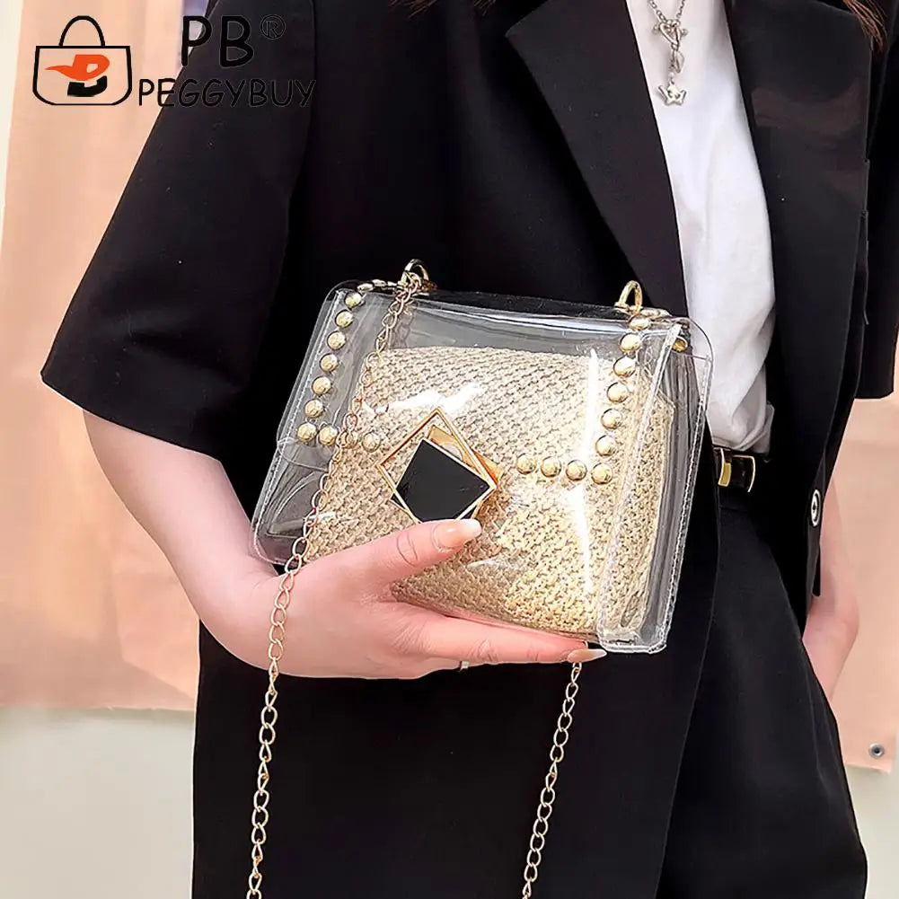 Women Straw Messenger Bag Beach Rattan Purse Woven Crossbody Handbag