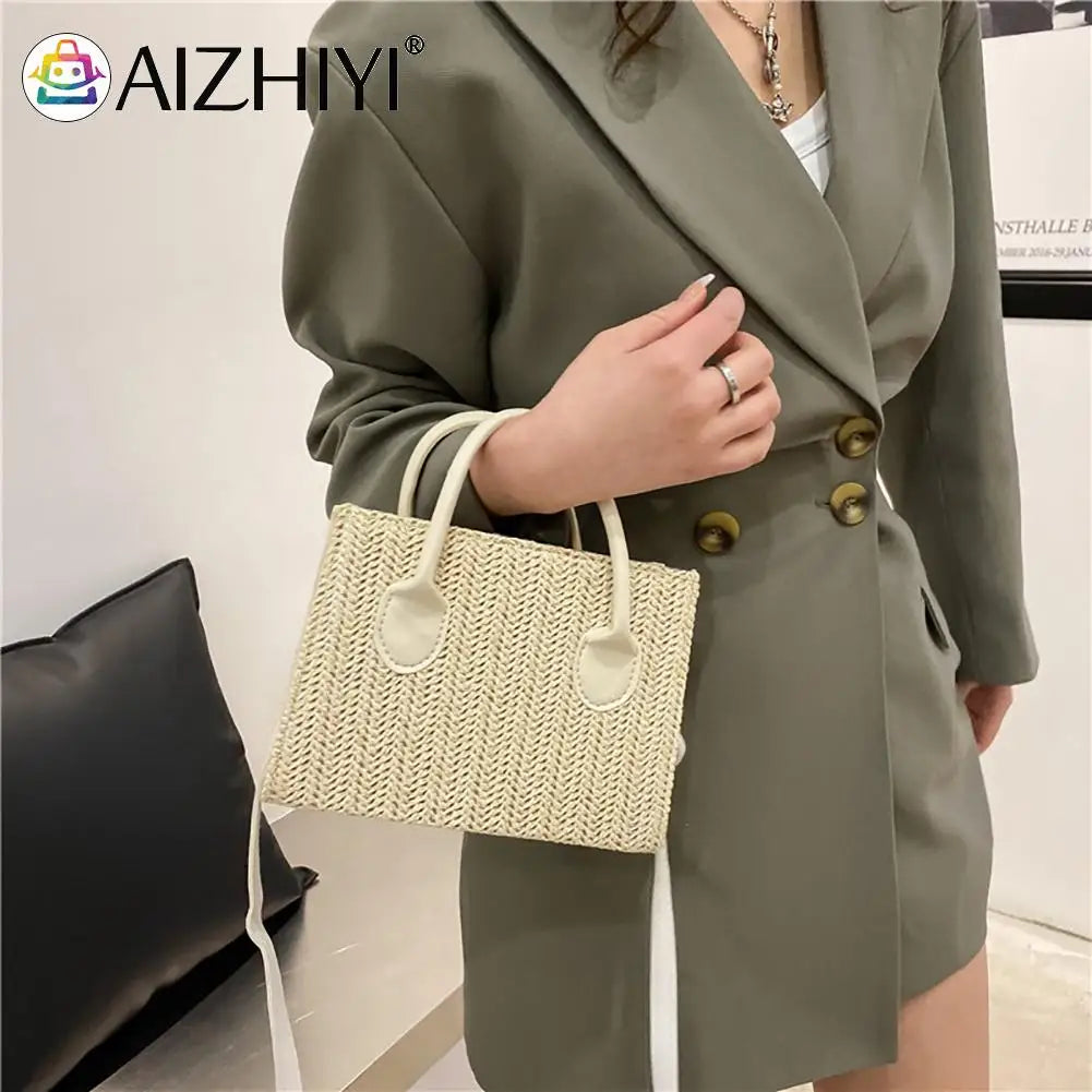 Women Straw Messenger Bag Beach Rattan Purse Woven Crossbody Handbag