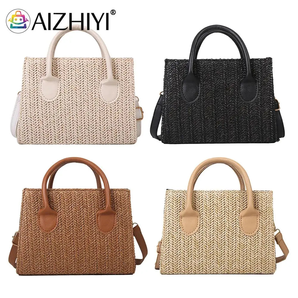 Women Straw Messenger Bag Beach Rattan Purse Woven Crossbody Handbag