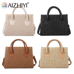 Women Straw Messenger Bag Beach Rattan Purse Woven Crossbody Handbag