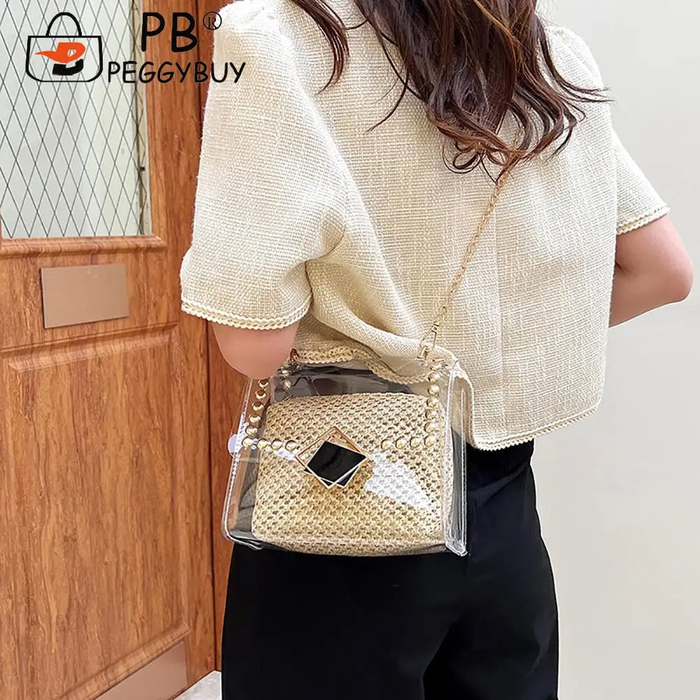 Women Straw Messenger Bag Beach Rattan Purse Woven Crossbody Handbag