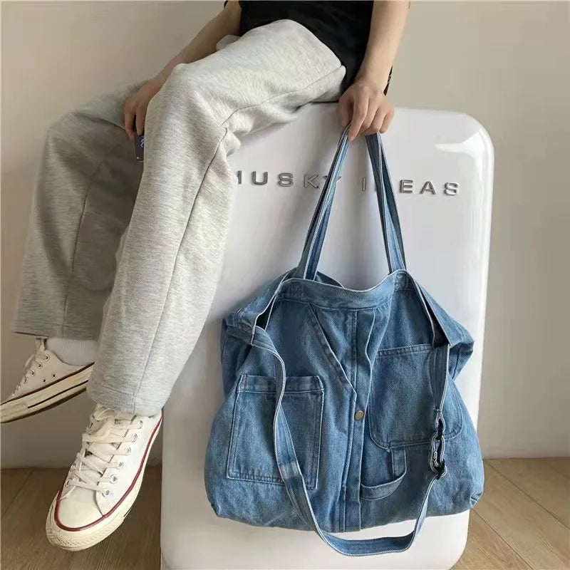 Denim Casual Tote Shoulder Bag Large Capacity Shopper Tote