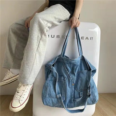 Denim Casual Tote Shoulder Bag Large Capacity Shopper Tote